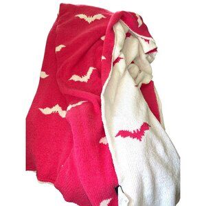Cynthia Rowley Curious Throw Blanket Bats Pink White Knit Halloween Fall Decor